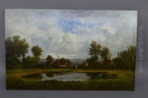 Paysanne Au Bord De La Mare by Leon Richet