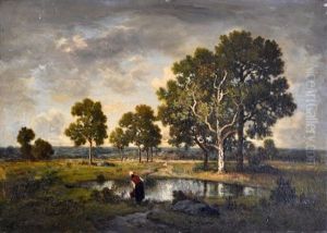 Paysanne Pres De La Mare by Leon Richet