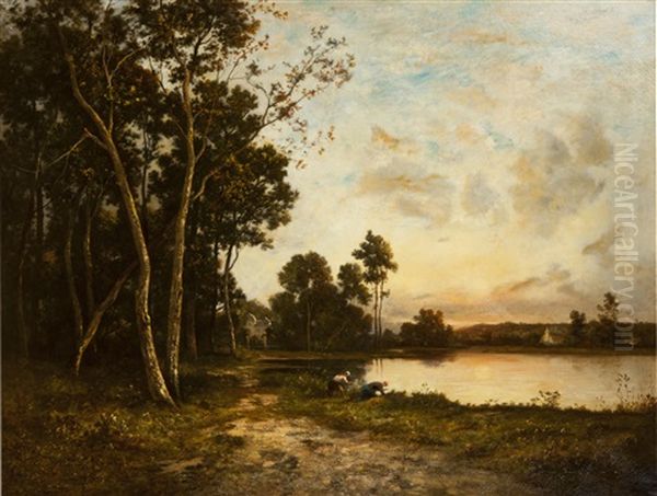 Washerwomen By A Pond - view 1