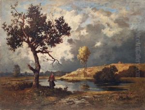 Landscape Near Barbizon by Leon Richet