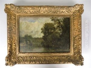 Bords De Riviere A La Barque by Leon Richet