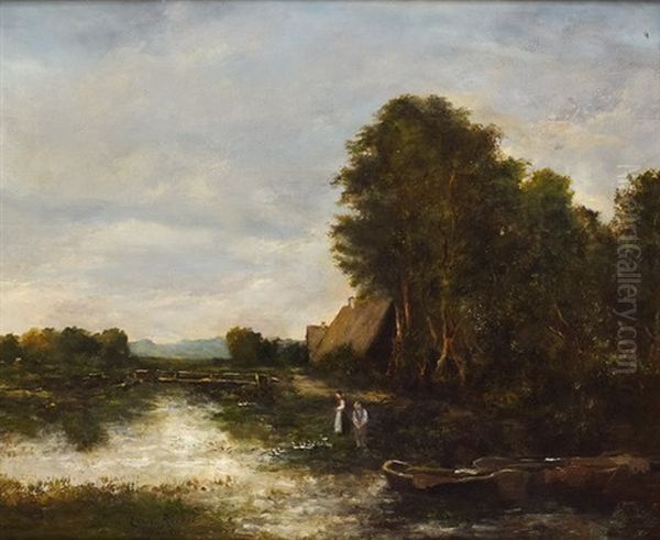 Personnages Et Barques Au Bord De L"etang - view 1