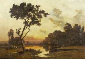 Landschaft Bei Barbizon Im Abendlicht by Leon Richet