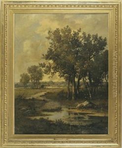 River Landscape With Oak Trees by Leon Richet
