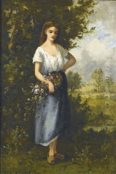 Junge Frau Mit Blumenkorb - view 1
