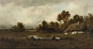 Near Barbizon - By A Farm by Leon Richet