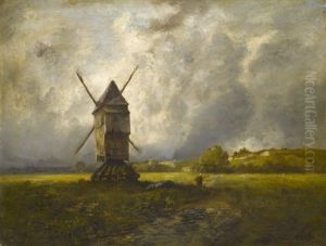 Landschaft Mit Muhle Und Spazierganger
