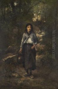 Fetching Water From A Forest Stream
