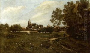 A Figure On Path With A Town Beyond by Leon Richet
