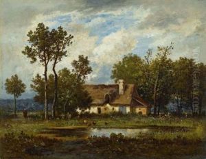 Landschaft Mit Haus Und Weiher by Leon Richet
