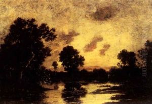 Paysan A L'etang Au Crepuscule by Leon Richet