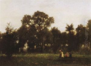 Waldlichtung Mit Wiese Und Spazierenden by Leon Richet