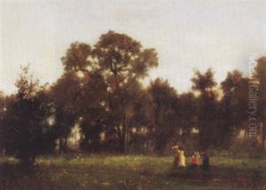 Waldlichtng Mit Wiese Und Spazierenden by Leon Richet