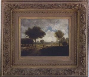 Lone Figure Walking Down A Country Road Among The Trees by Leon Richet