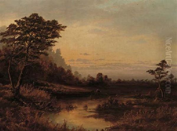 A Woodland Pool At Dusk - view 1
