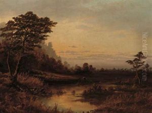 A Woodland Pool At Dusk by Leon Richet