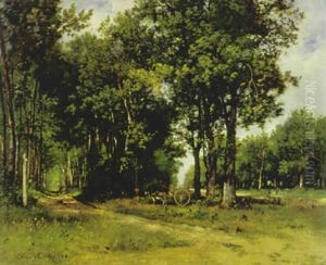 Waldlandschaft Mit Eselkarren