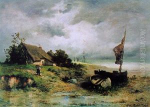 Kustenlandschaft Mit Fischer, Hutten Und Booten