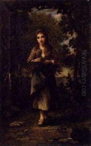A Young Girl Gathering Wood A Young Girl Gathering Wood