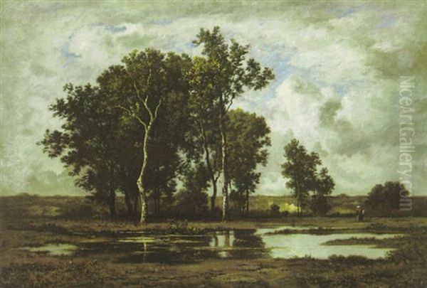 A Country Landscape With A Figure By A Pond In The Foreground - view 1