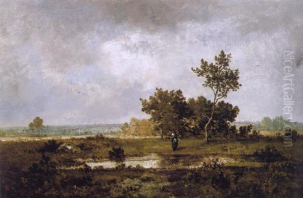 Figure By A Pool In An Extensive Wooded Landscape - view 1