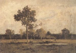 Figure Before A Pond In A Wooded Landscape by Leon Richet