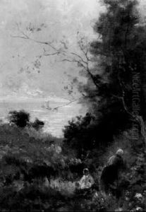 Mutter Mit Kind Beim Blumenpflucken by Leon Richet