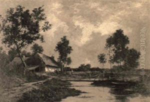 Chaumiere Pres De La Riviere by Leon Richet