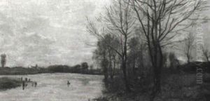 A Figure In A Landscape, Near A Cottage by Leon Richet