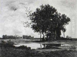 Landschaft Mit Teich Und Baumgruppe by Leon Richet