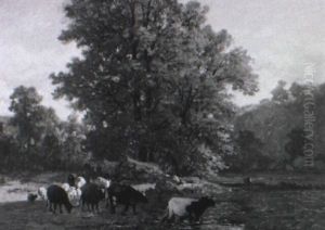 Coucher De Soleil, La Rentree Du Troupeau by Leon Richet