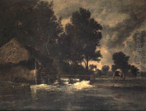 A Cart By A Watermill In A River Landscape - view 1