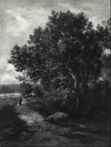 Wooded Landscape With A Peasantwoman And Child On Path