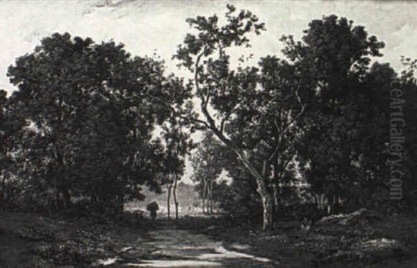 A Wooded Landscape With A Figure Gathering Wood - view 1