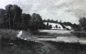 Flusslandschaft Unter Bew"lktem Himmel Flusslandschaft Unter Bew"lktem Himmel