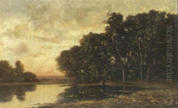 Teichlandschaft Mit Ruderboot - view 1