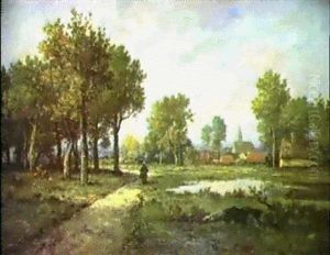 A Figure Before A Village In An Extensive Landscape A Figure Before A Village In An Extensive Landscape