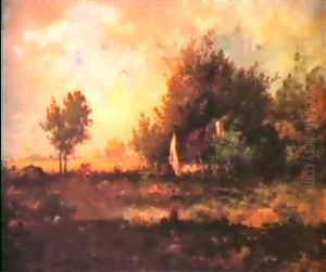 Weite Teichlandschaft Mit Bauernhaus by Leon Richet