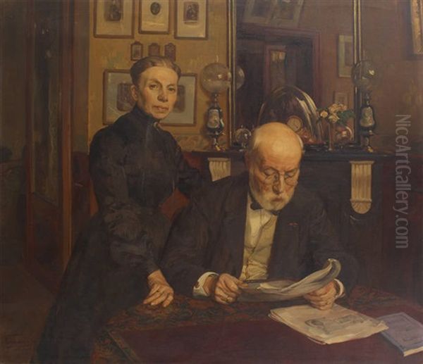 Les Parents D'hermann Richir Lisant Le Journal - view 1