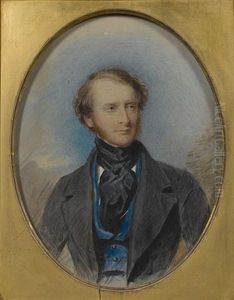 George Frederick Upton, 3rd Viscount Templetown, Wearing Black Coat, Blue Waistcoat And Tied Black Stock With A Red Pin by George Richmond