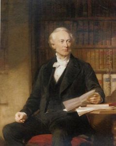 Portrait Of Octavius Wigram Seated In A Black Suit, Holding A Letter, In A Library