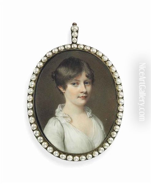 A Young Lady, In White Dress With Lace Collar, Short Brown Hair - view 1
