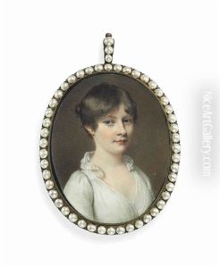 A Young Lady, In White Dress With Lace Collar, Short Brown Hair by Thomas Richmond