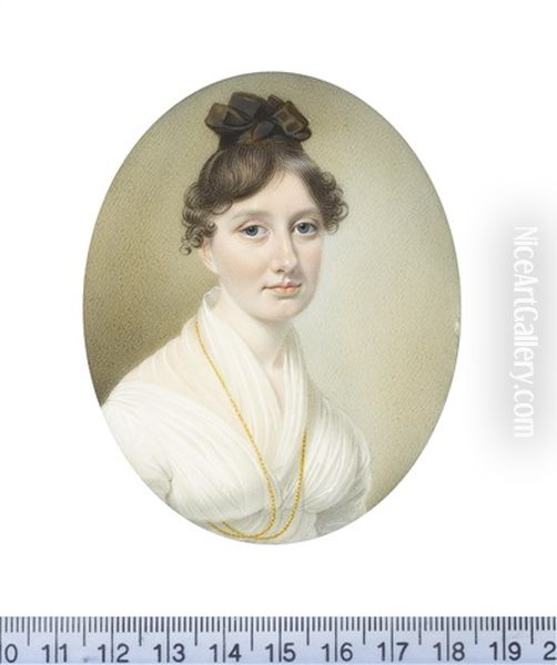 A Lady, Wearing White Dress And Fill-in, A Long Gold Necklace Suspended From Her Neck, Her Hair Upswept, The Back Elaborately Plaited... - view 1