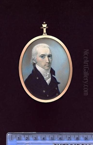 A Naval Officer, Wearing Blue Coat, The Buttons Stamped With Anchors, White Waistcoat, Frilled Chemise And Stock, His Hair Powdered - view 1