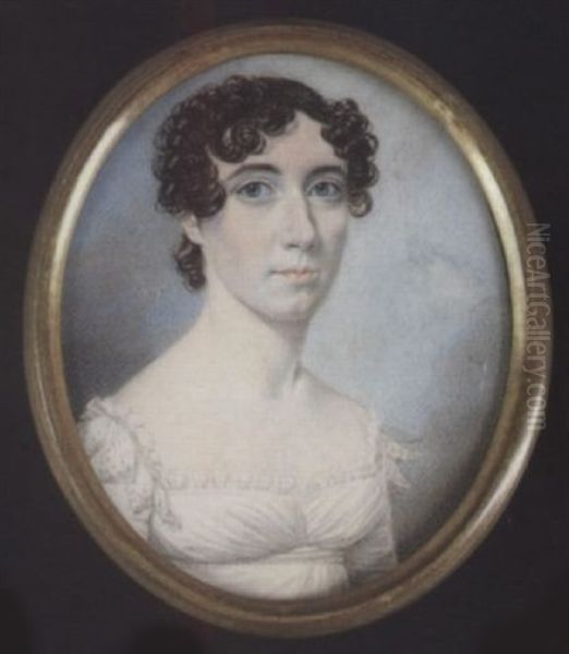 A Lady Wearing Low-cut White Dress With Frilled Trim And Spotted Shoulder Caps - view 1
