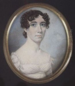 A Lady Wearing Low-cut White Dress With Frilled Trim And Spotted Shoulder Caps A Lady Wearing Low-cut White Dress With Frilled Trim And Spotted Shoulder Caps