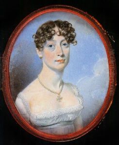 Mary Spencer Wynter, In White Decollete Dress With Pale Blue Waistband, Pearl Necklace With Gold And Pearl Crucifix At Her Neck by Thomas Richmond