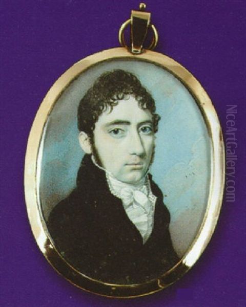 A Gentleman With Side-whiskers Wearing Black Coat And Waistcoat With Black Spotted White Lining, Tied White Stock And Frilled Cravat - view 1