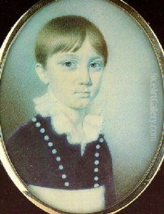 Portrait Of A Young Boy Wearing Blue Jacket With White Buttons And Cummerbund And White Falling Collar